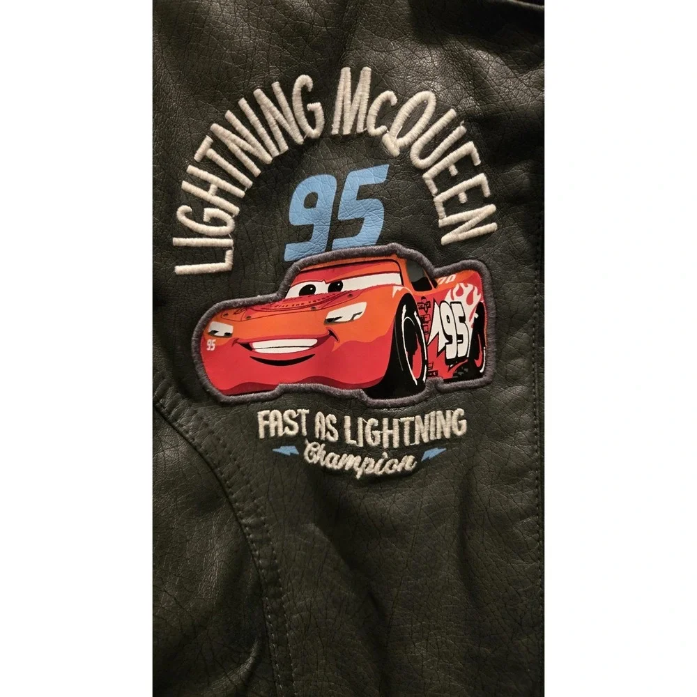 Disney Cars Lightning McQueen 95 Kids Faux Leather Jacket Size 7/8